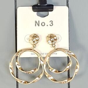Gold Statement Dangle Drop Earrings Double Twisted Hoops Pierced Chunky No.3
